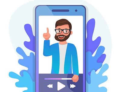 Mobile video tutorial watching. Online lecture, remote education 2d app creative design digital lesson illustration remote education seminar tutorial vector video call