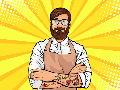 Bearded hipster with tattoo and glasses