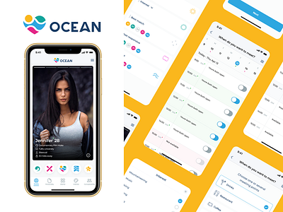 OCEAN app app blue branding design green interface logo masa media mobile prototype socialmedia ui userinterface ux web website yellow