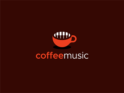 Unique logo combination of piano and coffee cup. background business coffee concept design illustration logo modern orange piano symbol