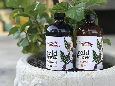 Slow & Steady Cold Brew Packaging acrylic bottle bottle packaging branding design illustration lettering logo packaging painting serif type typography vector