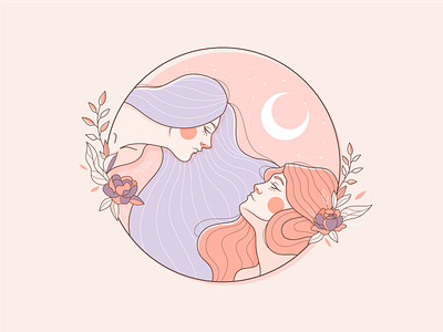 Feelings feelings illustration lineart love moon pastel rose women