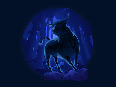 Bull NFT bull composition forest moon night procreate