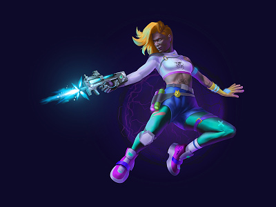 Character for the game character colorful crypto cybepunk game girl gun nft procreate sexy shooter shooting woman