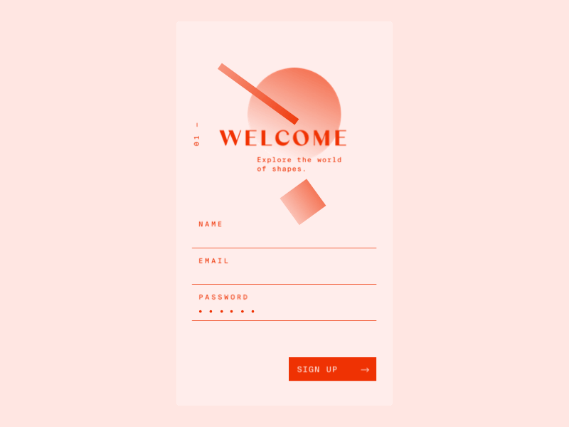 Daily UI - Day 1 - Sign up concept dailui dailyui 001 duotone graphic design minimal onboarding pink shapes signup signup page typography