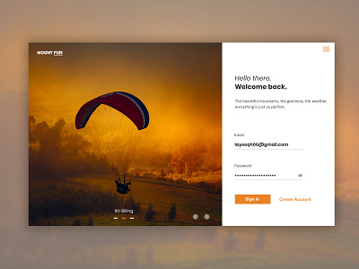 Sign in page - Adventure adventure application design flat design fun landing page minimal mordern mountain orange parachute sign in ui ux web design