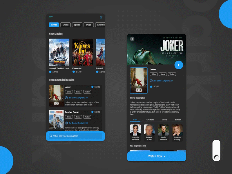 Streaming App | Movies, Events, Sports.. animation app black branding clean dark design flat minimal mobile movies sketch theme ui ux