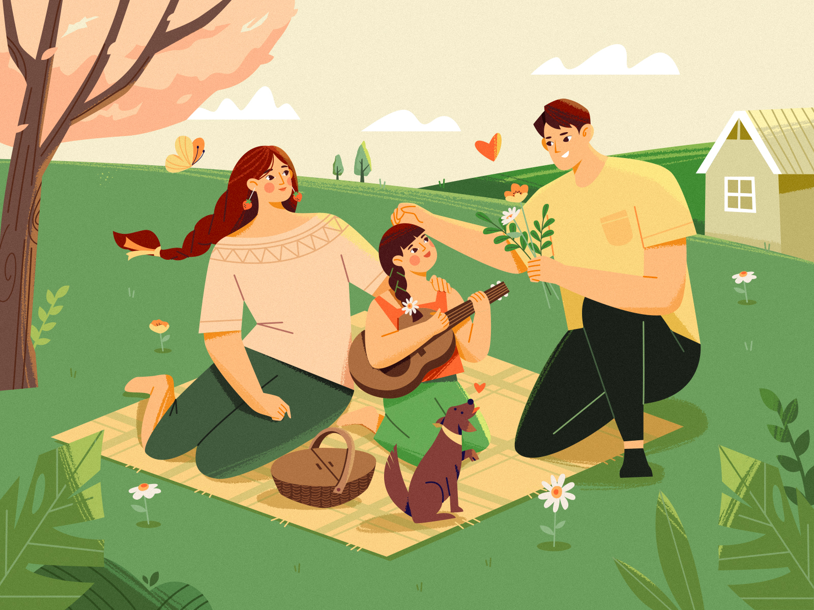 Good Times_Summer Picnic character child dog girls grassland great moment happy love man mon nature parents pastel picnic sharing summer tree women