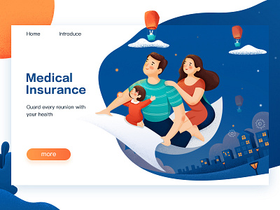 Medical Insurance blue family fly house illustrations medical insurance mid autumn festival moon parents reunion sky the child