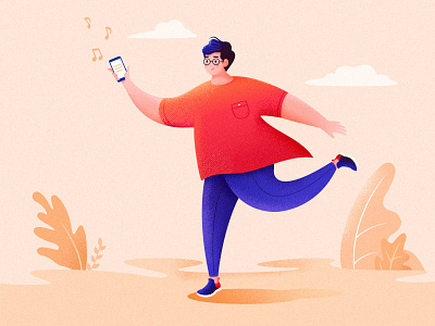 To Relax boy character comfortable fat man happy illustration mobile phone music orange outdoors relax running