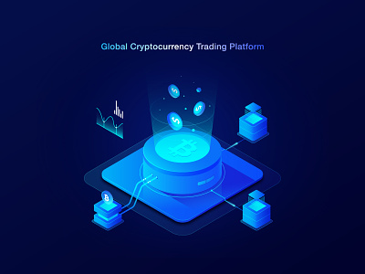 Global Cryptocurrency Trading Platform bitcoin blue crypto cryptocurrency dark homepage illustration light money website