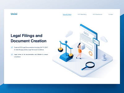 2.5D Illustration_03 balance blue coin creative design homepage illustration isometric magnifying glass paper people science and technology seal seek ui website