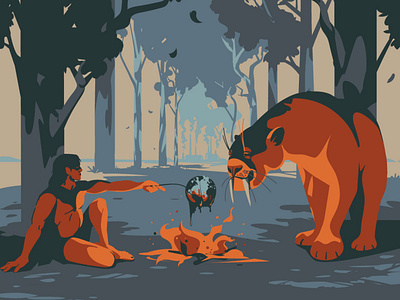 Picnic adobeillustrator animal art burn burning cat digitalart digitalillustration drawing earth ecology flames human illustration illustrator smilodon tiger vector vectorart wildlife