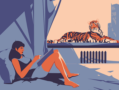 Sunny morning animal art city digitalart drawing human illustration illustrator room sun tiger vector