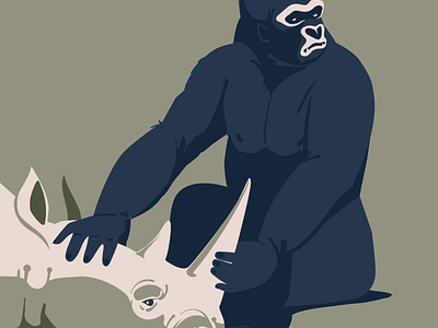 I'm with you animal art digitalart drawing gorilla illustration illustrator rhino vector whiterhino