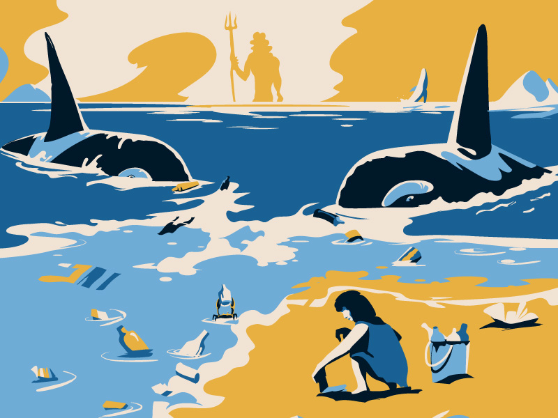 Beach Cleaner adobe adobeillustrator art beach behance graphicdesign illustration illustrator killer orca wacom whales