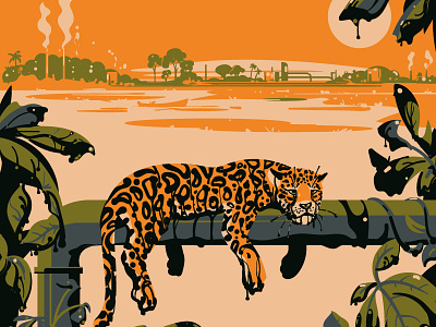 Save Yasuni adobeillustrator animal design digitalart digitalillustration drawing ecuador editorial illustration illustrator jaguar jungles orange peru poster travel tropic vector vectorart wildlife