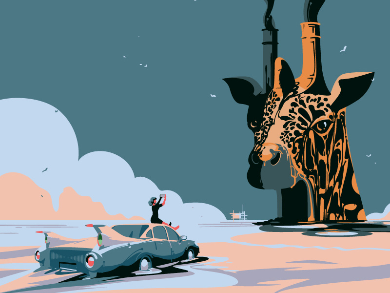 Giraffe digitalillustration reflection steam adobeillustrator ecology wildlife animals illustrated animal vintage greenpeace oil car eco giraffe vector digitalart drawing art illustration illustrator