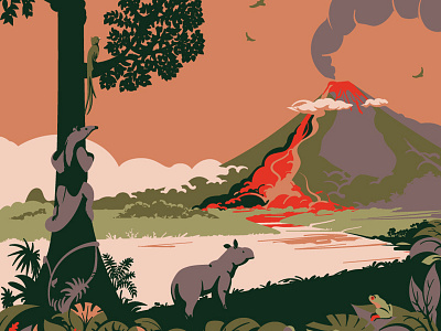 Eruption adobeillustrator animal arenal art artist artwork costa rica costarica digitalillustration drawing eruprtion frog illustration illustrator quetzal tamandua tapir vector vectorartist volcano