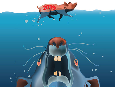 Happy New Year 2020 2020 adobeillustrator animal art artist design digitalart digitalillustration drawing drawings funny happy new year illustration illustrator jaws mouse new year pig vector vectors