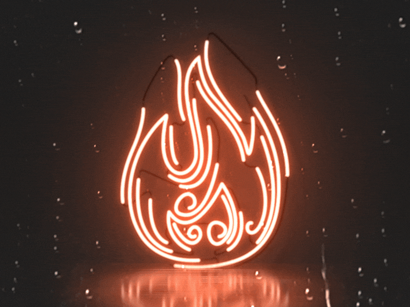 Neon - Fire 2d animation dark fire icon illustration loop looping gif neon reflection sign water