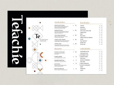 Tefachie brand brand identity design branding cafe branding cafe design cafe menu design geometric graphic illustration logo logodesign logotype stationery typography