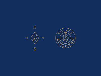 Logo for Village Kitchens blue brand identity branding elegant gold graphicdesign line logodesign logotype typography