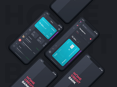 Home Credit Bank Dark Theme app bank banking branding cards ui design finance home credit ios mobile sidebar navigation ui ux