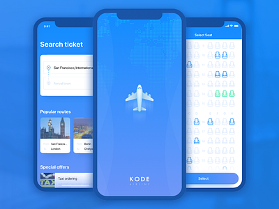 Aircraft mobile app concept airline app avia blue flight ios mobile seats