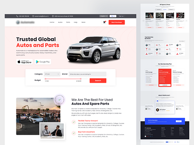 Autos and spare parts buy and selling landing page automobile buy and sell e commerce landing page new parts recondition servicing spare ui user experience user interface ux website