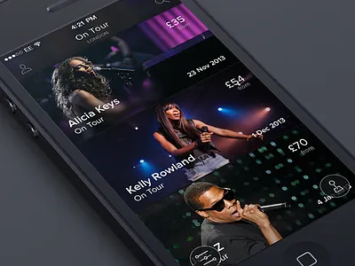 Concerts App (Rapid Prototype) app artist concert flinto ios 7 ios7 iphone london music prototype ticketmaster