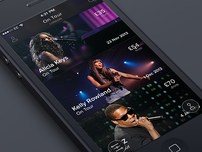 Concerts App (Rapid Prototype) app artist concert flinto ios 7 ios7 iphone london music prototype ticketmaster