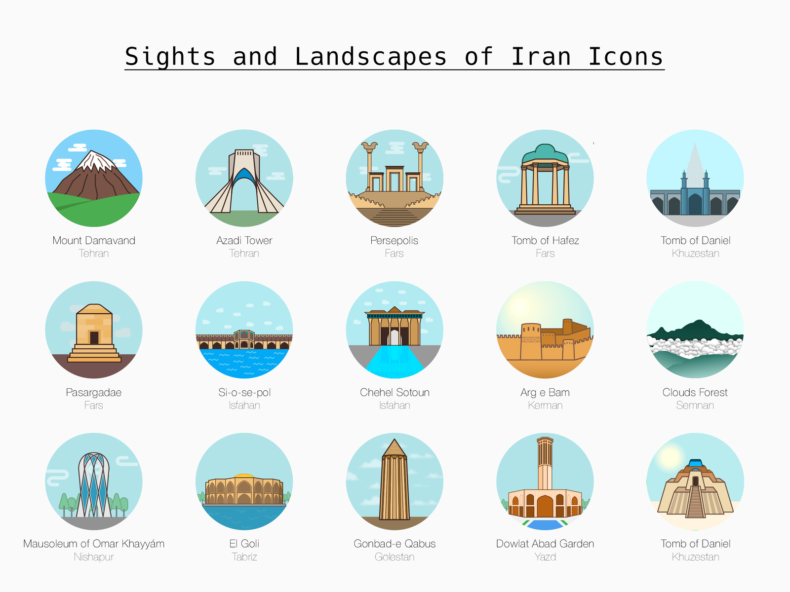 Sights and Landscapes of Iran design flat icon iran landscape sight vector