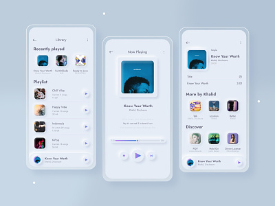 Music Player Mobile App UI Design clean design flat graphic design minimalist mobile mobile app mobile apps music music app music player neumorphism smooth ui ui ux uiux