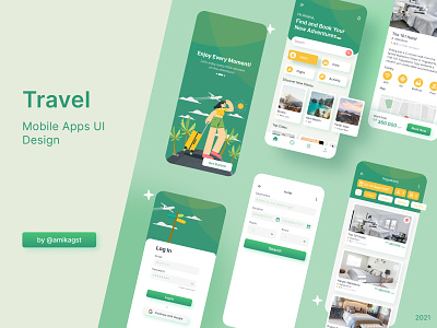 Travel Mobile Apps - UI Design app booking components design flights green hotel indonesia interface log in mobile app onboarding tour travel trip ui uiux user interface web design