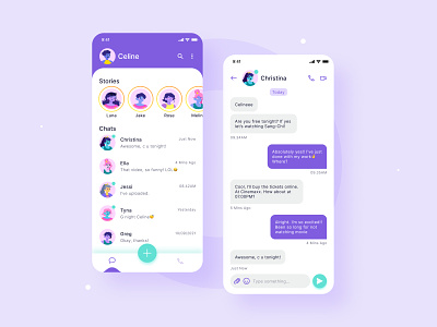 Chat Apps UI Design app avatar blush chat chatting clean design figma flat illustration message minimal mobile app plug in purple sosial media tosca ui whatsapp