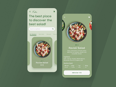 Kale Salad Mobile App e commerce ecommerce figma flat green iphone mobile app online shop salad shop ui ui design uiux user interface ux vegetable