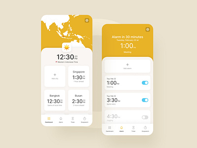 Clock App android app clean clock design figma flat indonesia minimal time ui uiux user interface yellow