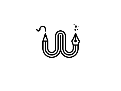 W brand bw fountain icon logo minimal mono outline pen pencil symbol w