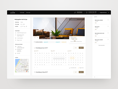 The Know - Hotel View amenities booking calendar dashboard hotel review reviews theknow ui ux