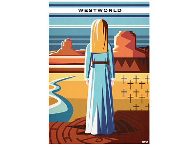 Westworld fan poster design illustration minimalist poster retro sci fi tv series typography vector vintage westworld