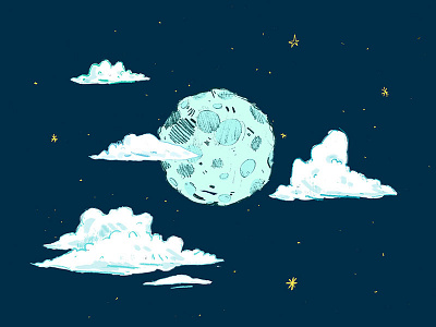 Blue Moon hand drawn illustration illustrator moon night sky