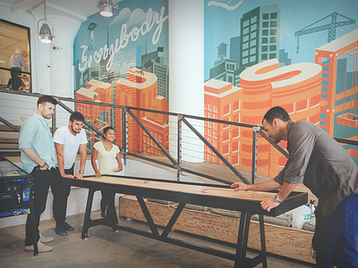 Everybody Hustle - Mural city design hustle illustration mural nyc skyline type wework