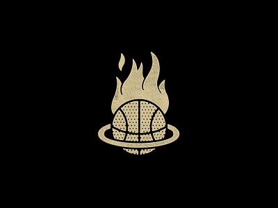 Distressed Golden Basketball set Ablaze in a Rim Without a Net