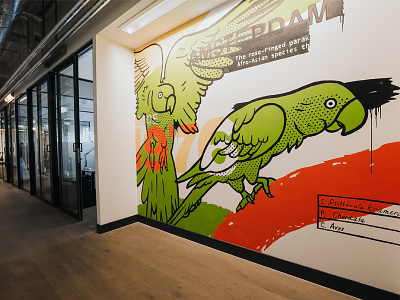 Amsterdam Parakeet Mural birds illustration mural wework