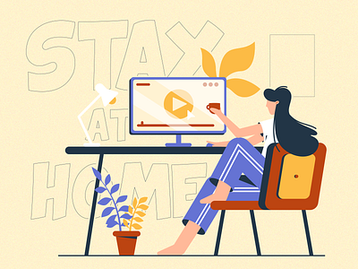 Stay at home background chair computer design dribbble girl home illustration stay at home stay home style
