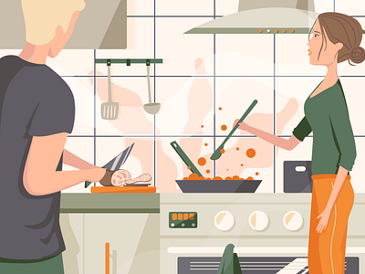 On kitchen background boy cook cooking design dribbble girl green illustration kitchen style