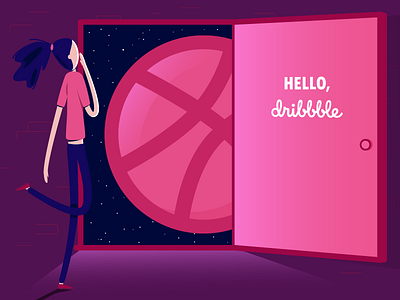 Hello Dribbble! design dribbble first shot girl illustration pink vector