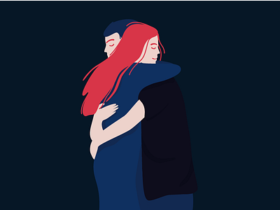 Hug blue boy dark dribbble girl hug hugging illustration love red