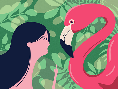 Flamingo blue flamingo girl illustration pink tropic